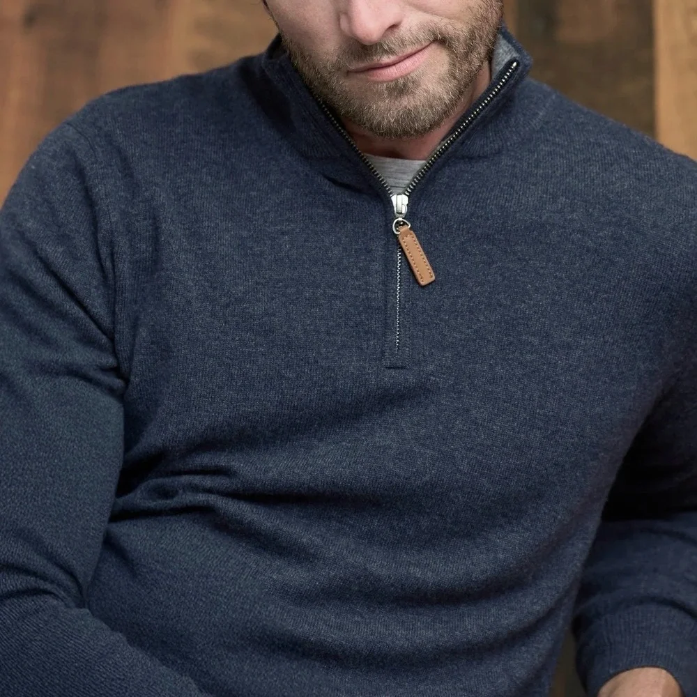 NEW Lorenzo Uomo 1/4 Zip Sweater Men's XL Merino Wool Cashmere Blend Blue NWT - Picture 9 of 9